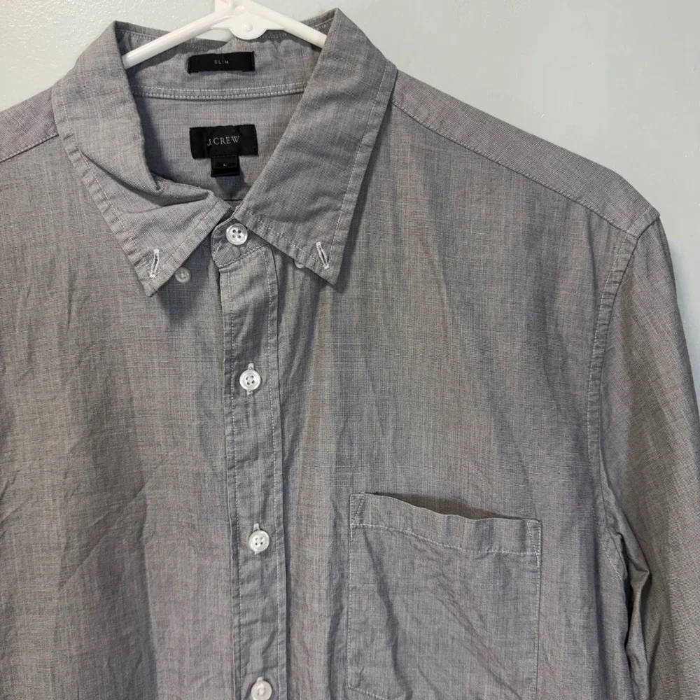 J Crew Mens Slim Fit Button Down Shirt Grey Cotton Large 31187 Business Office